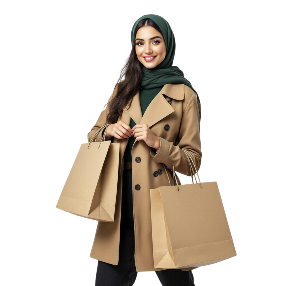Beautiful muslim woman with shopping bags png