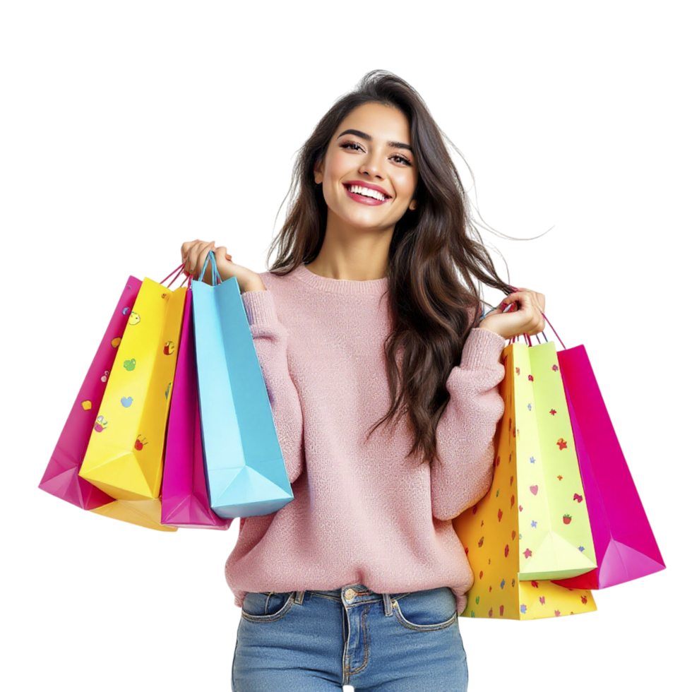 A woman holding shopping bags png