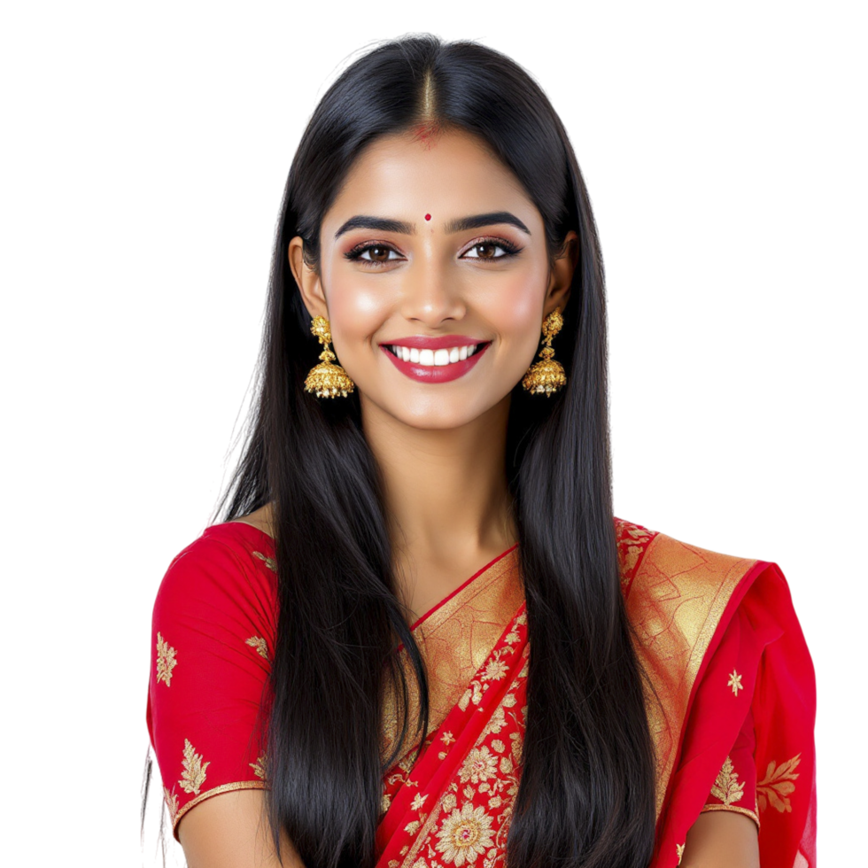 A beautiful indian woman in a red sari png