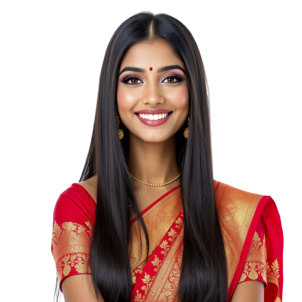 A beautiful indian woman in a red sari png