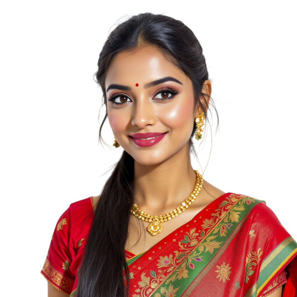A beautiful indian woman in a red sari png