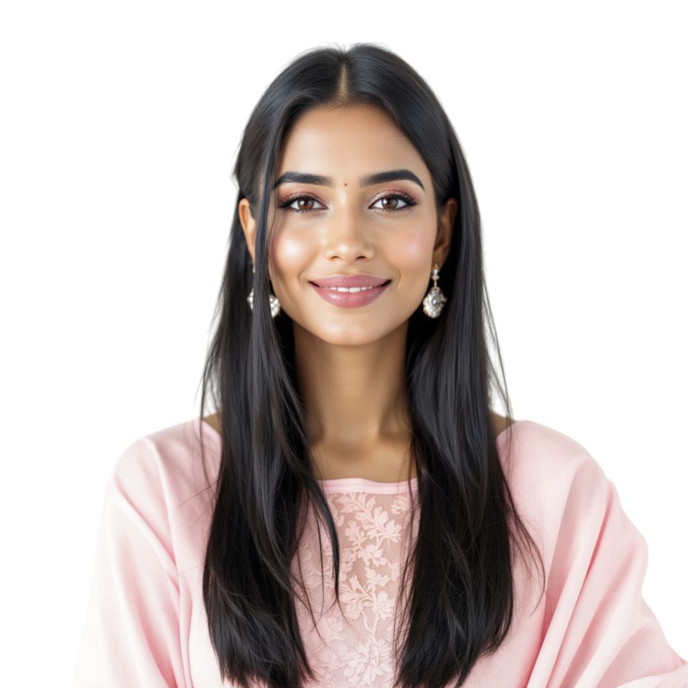 A beautiful young woman in pink shirt posing for the camera png