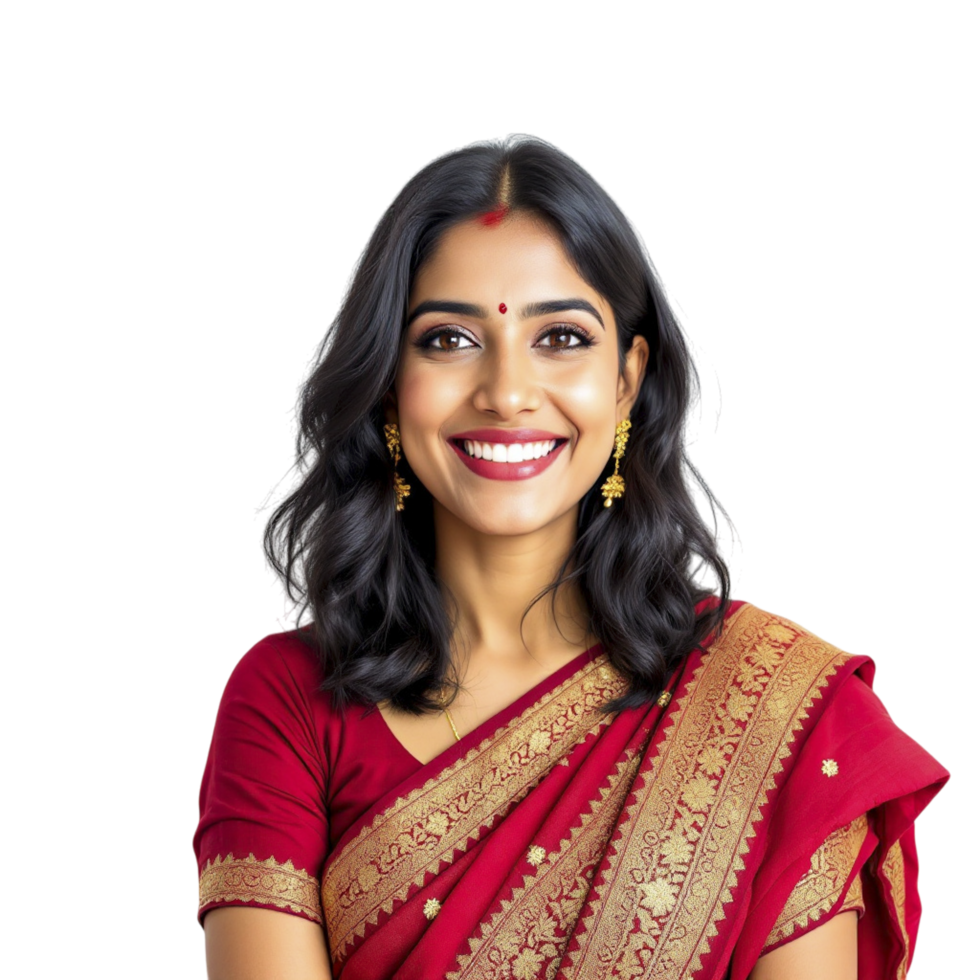 A smiling indian woman in a red sari png