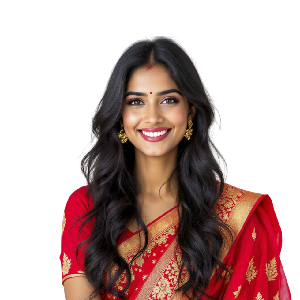 A woman in a red sari smiling png