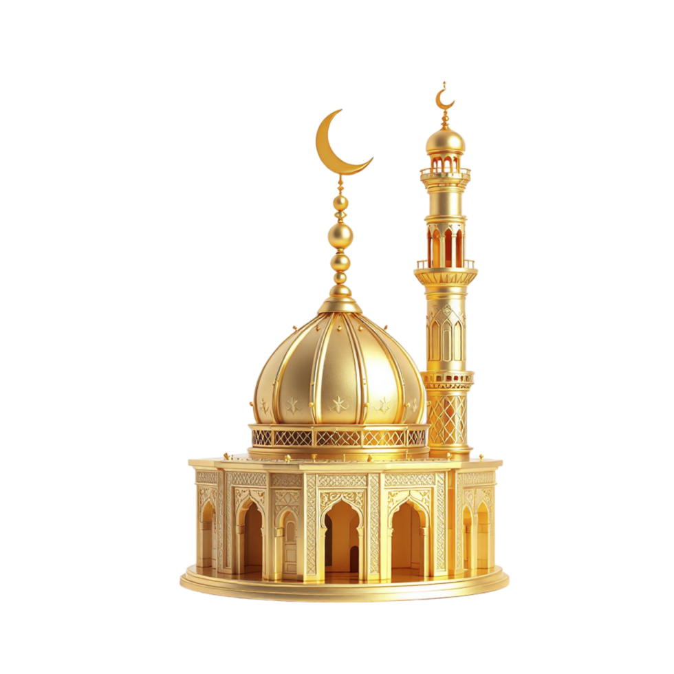 Gold mosque with crescent moon on black background png