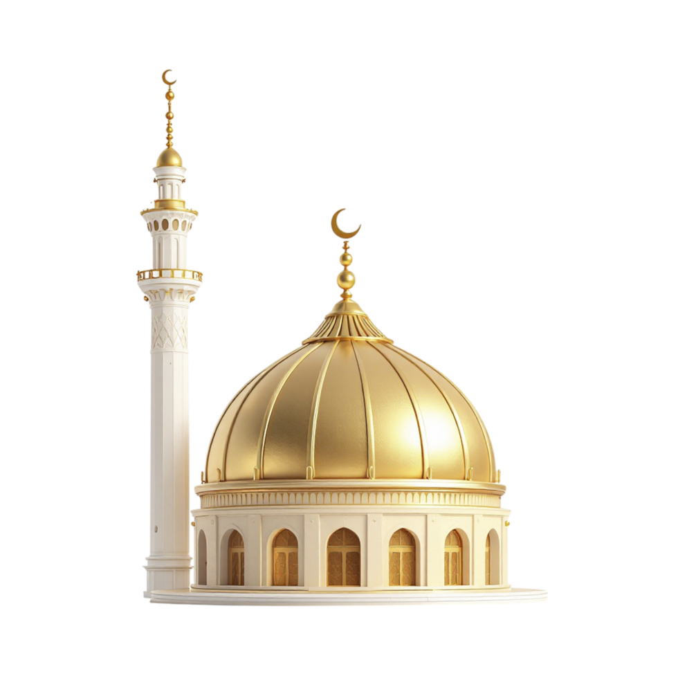 A golden mosque with a dome and minarets png