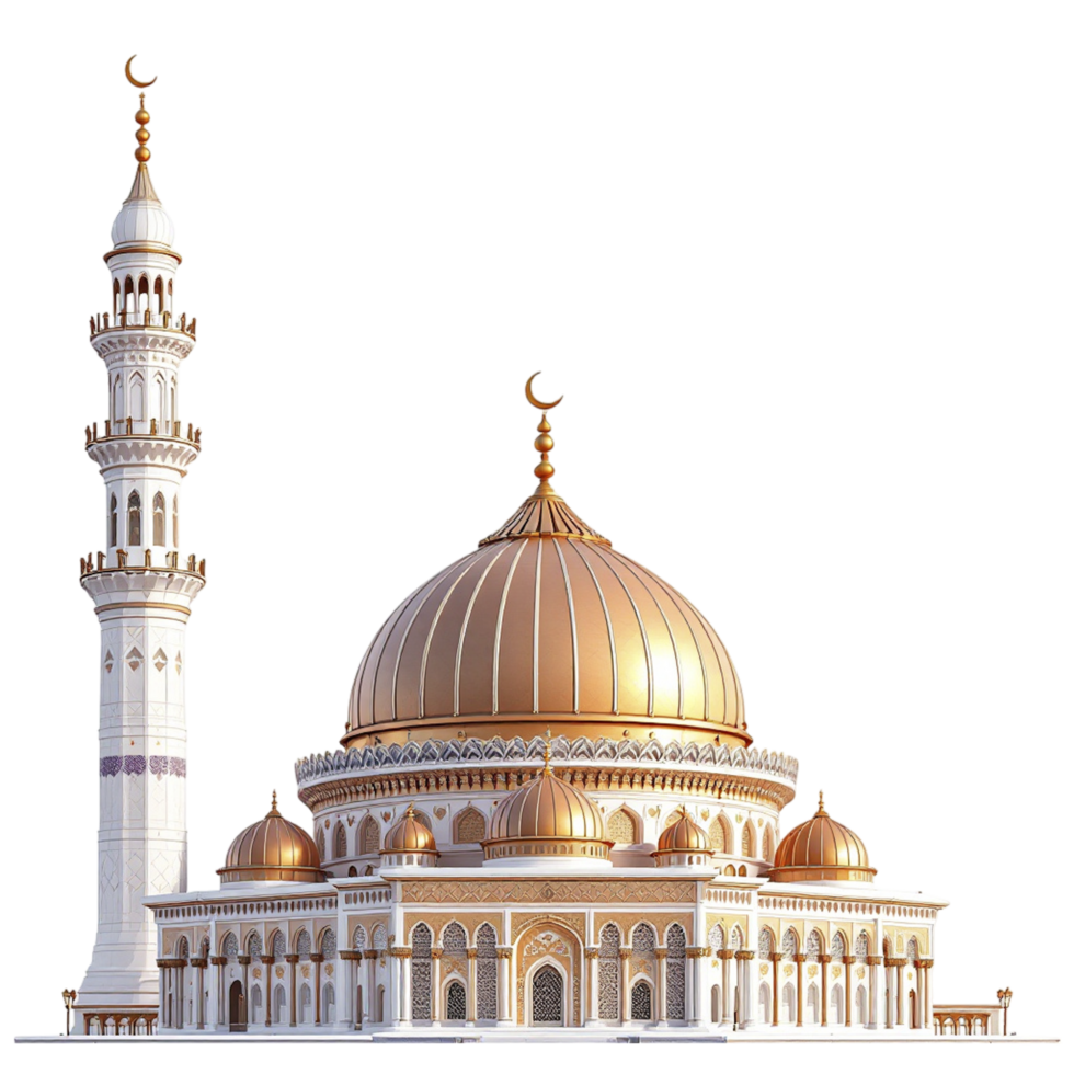 A large white and gold mosque with a minaret png