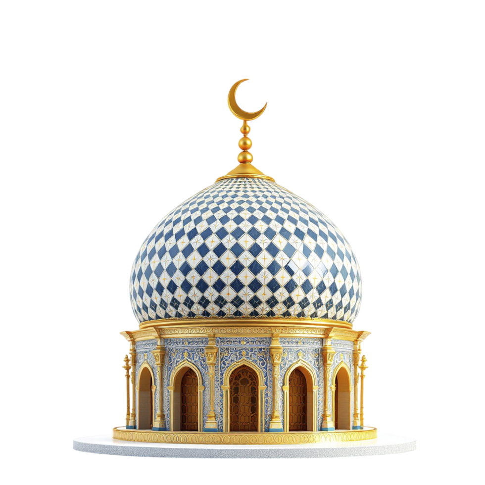A blue and white dome with a crescent moon on top png