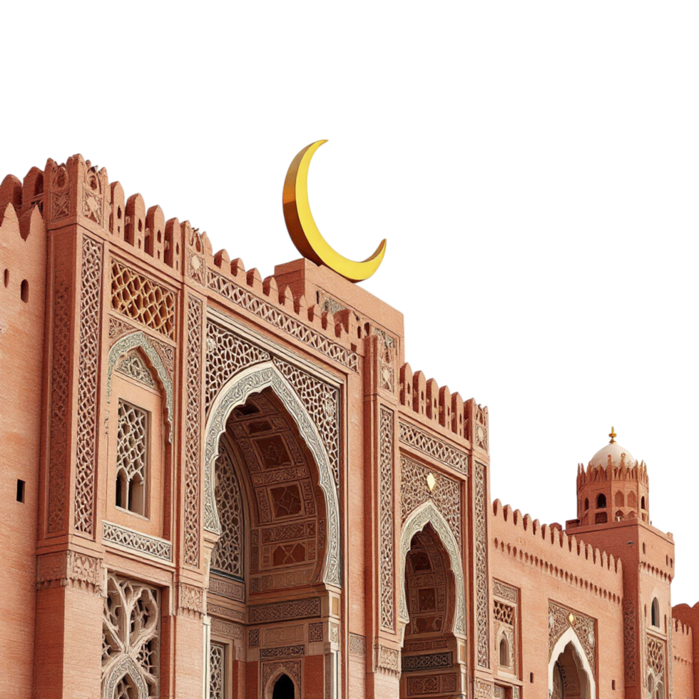 An image of a mosque with a crescent moon on top png