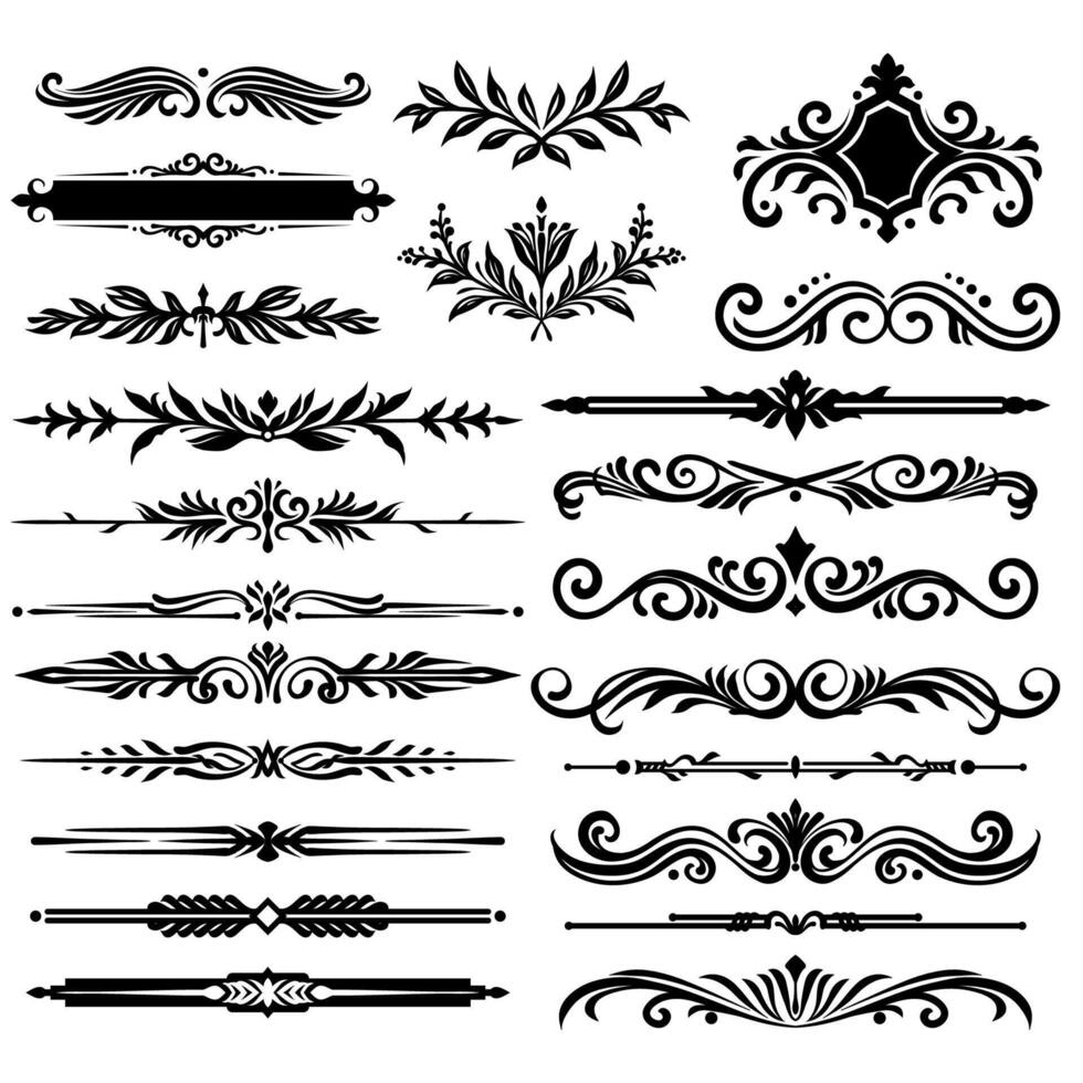 Set of text divider in black collection. Vintage and retro element design. Ornament minimal tattoo. vector