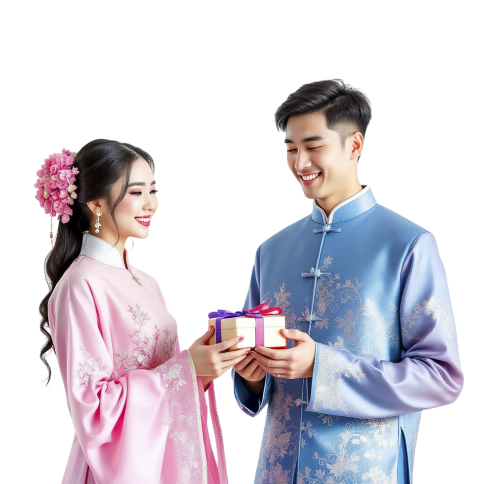 A young man and woman dressed in traditional chinese clothing png