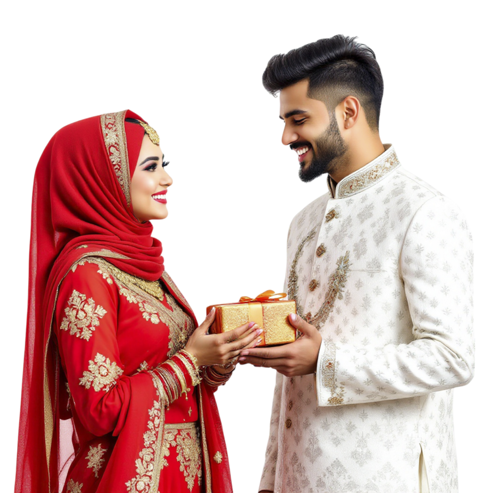 A muslim couple in traditional clothes png