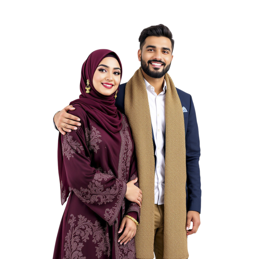 A man and woman in traditional clothing posing for a photo png