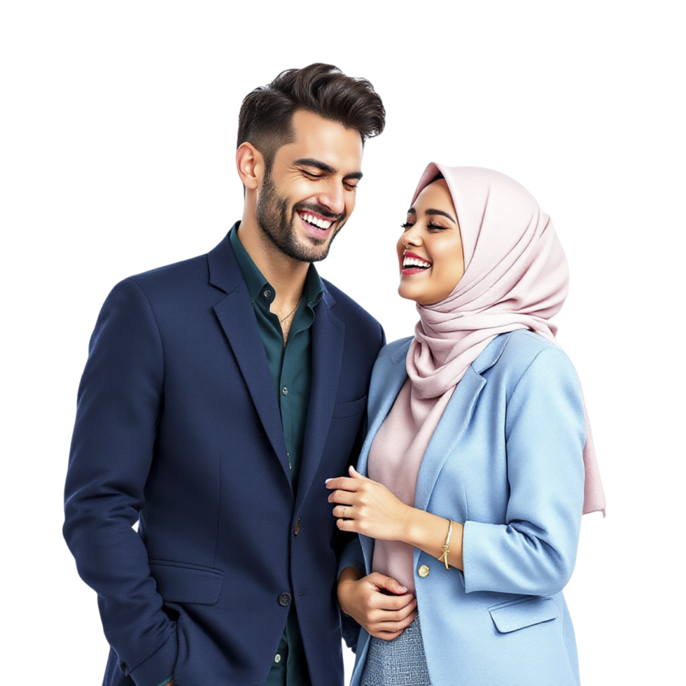 A man and woman in hijab are smiling png