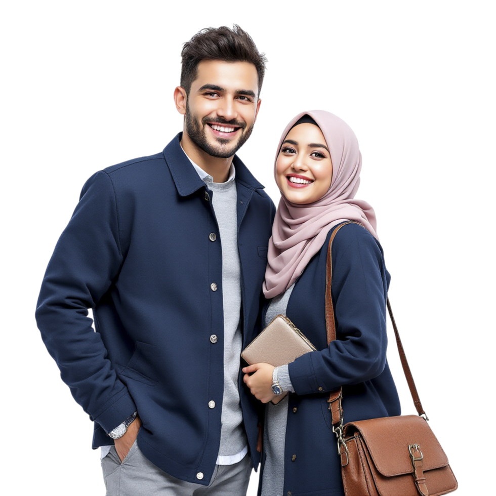 A young muslim couple posing for a photo png