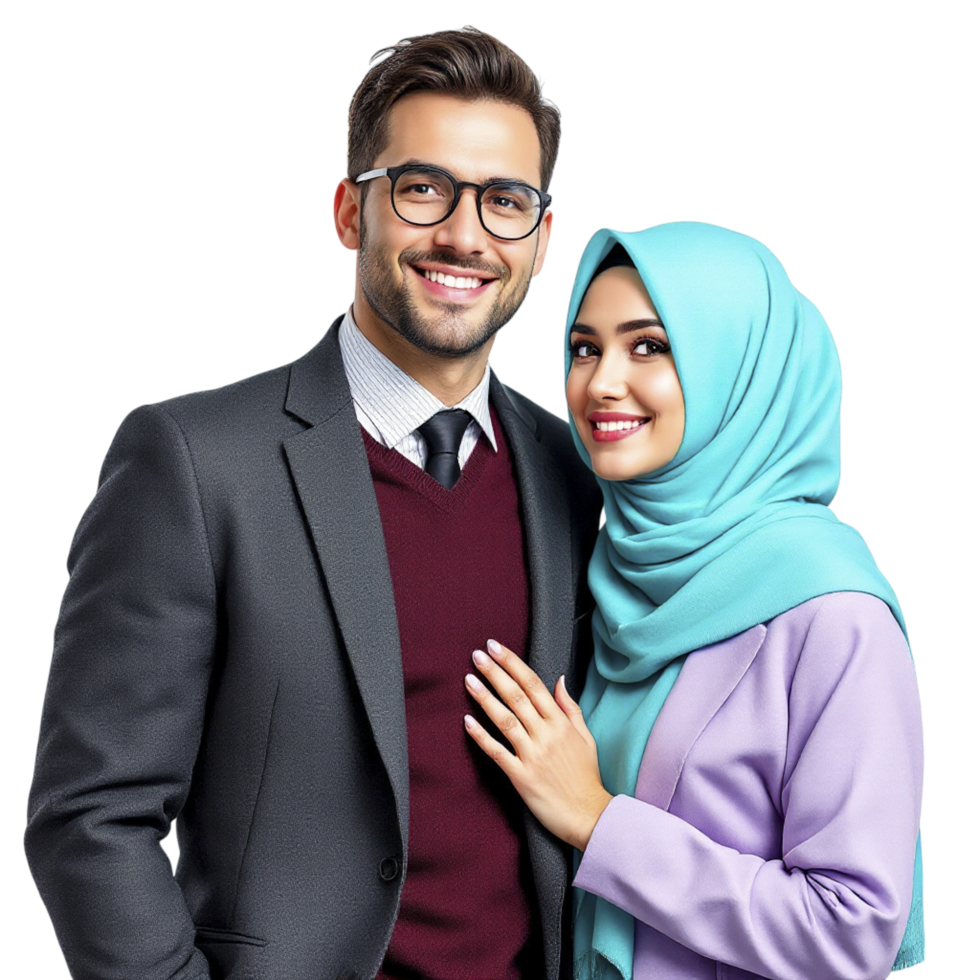 A man and woman in a hijab pose for a photo png