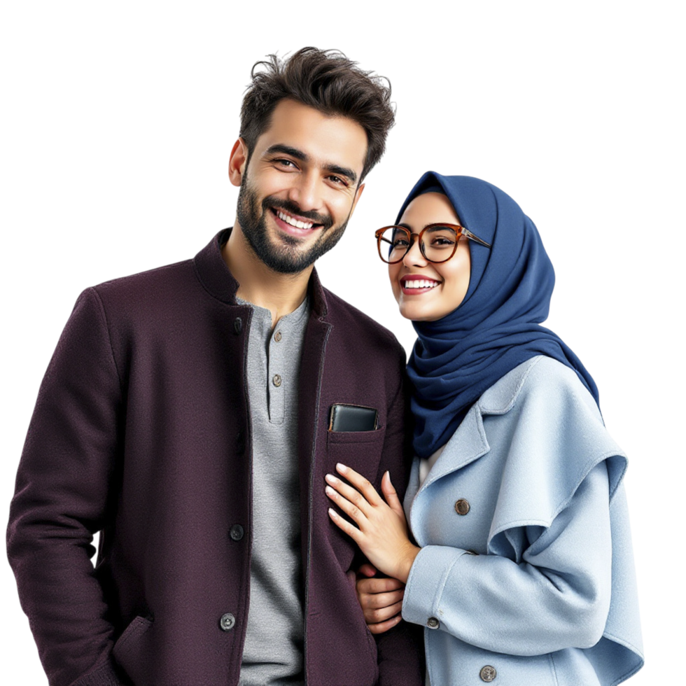 A young muslim couple posing for a photo png