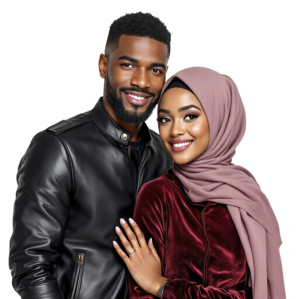 A man and woman in hijab pose for a photo png
