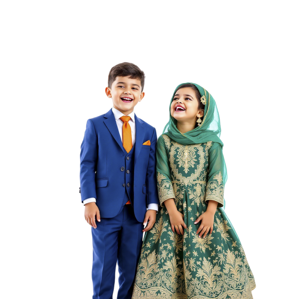 Two children dressed in traditional clothing standing together png