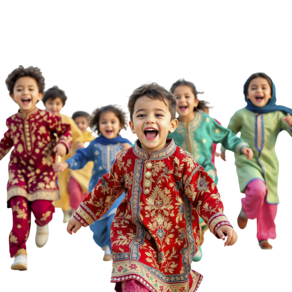 Children running in colorful outfits png