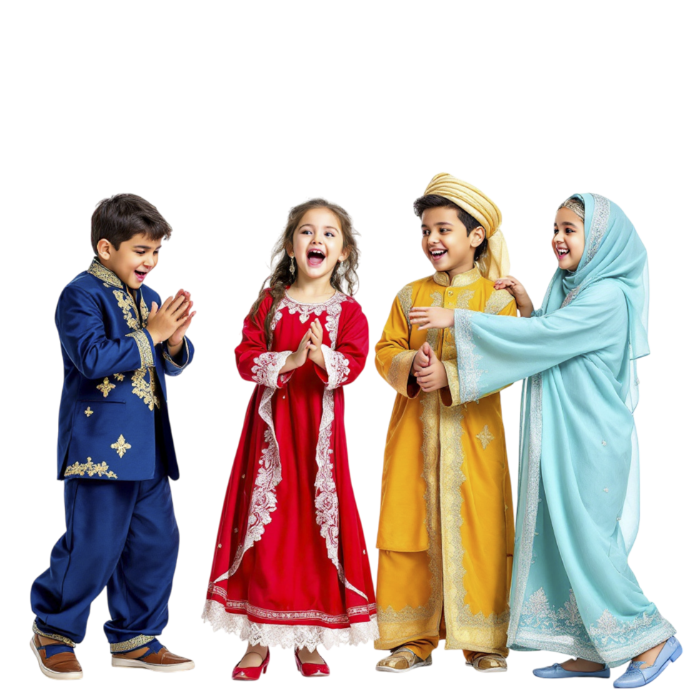 Four children dressed in traditional clothing are standing together png