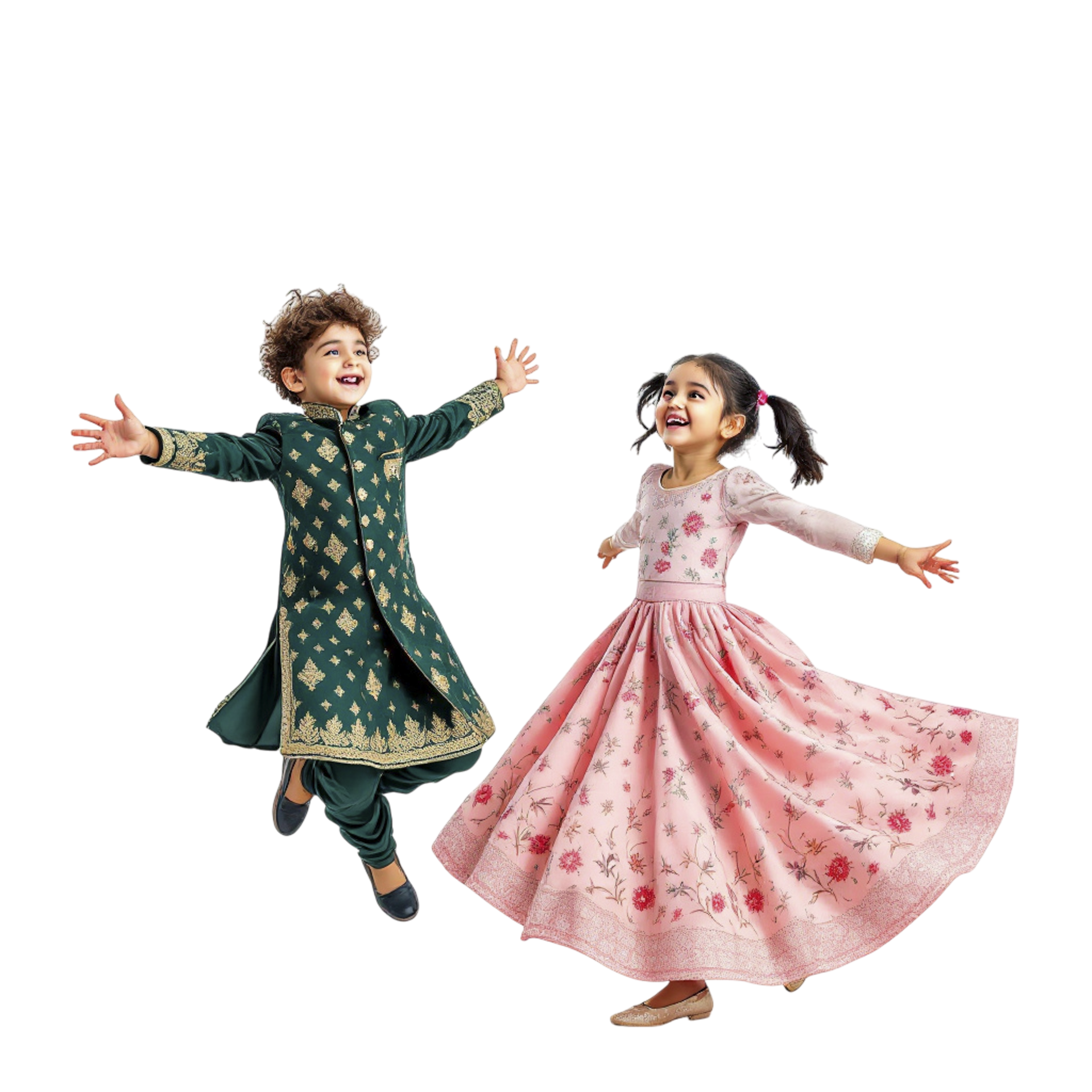 Two children in traditional indian clothing jumping 57324690 png
