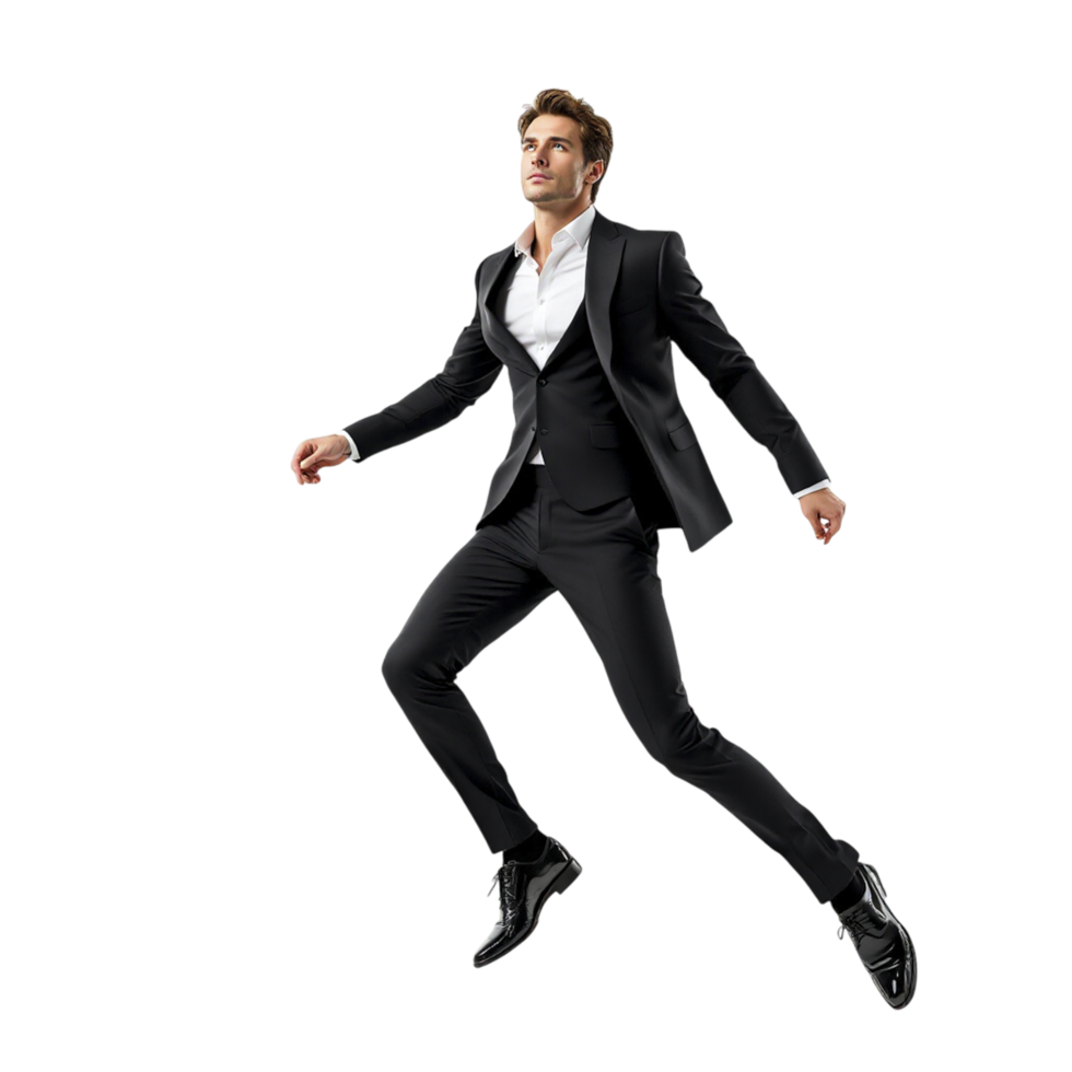 A man in a suit jumping in the air png