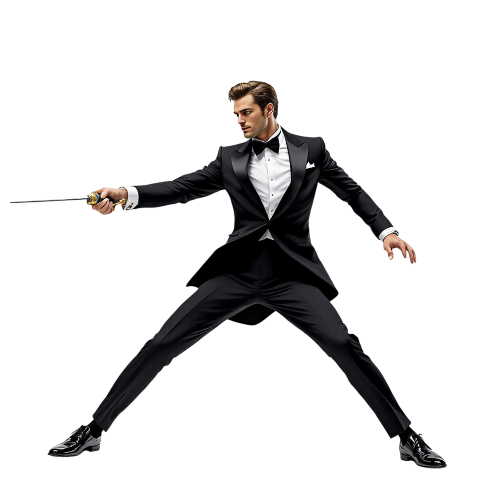A man in a tuxedo is holding a sword png