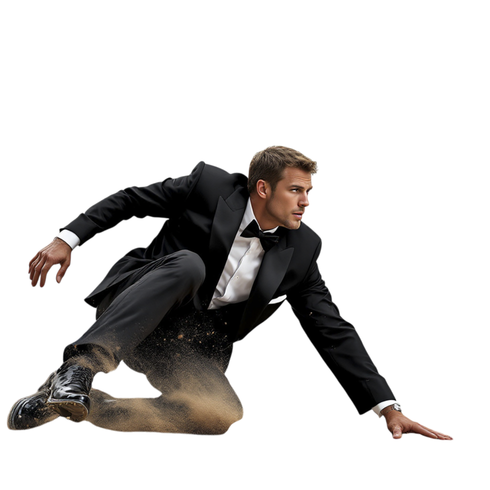 A man in a tuxedo is falling down png