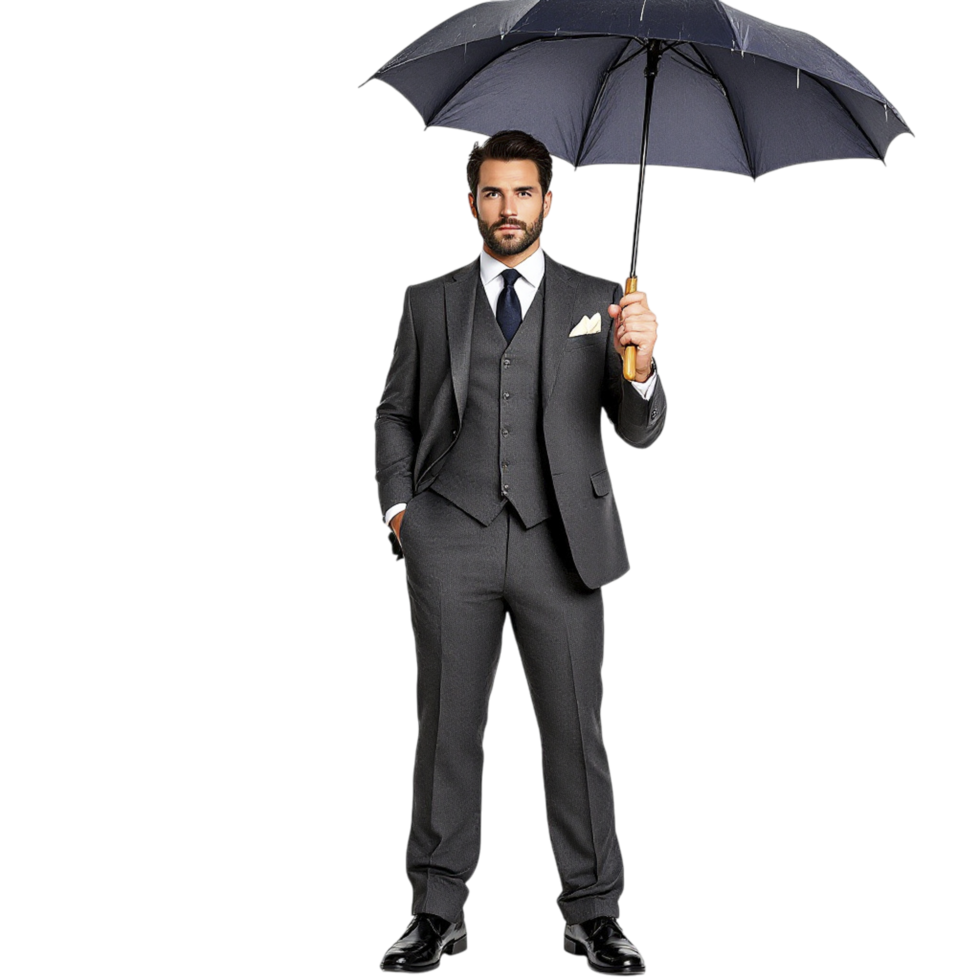 A man in a suit and tie holding an umbrella png