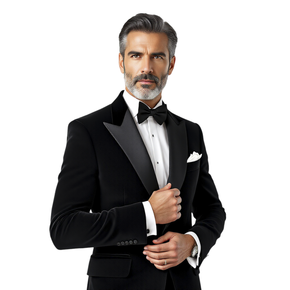 A man in a tuxedo with a bow tie png