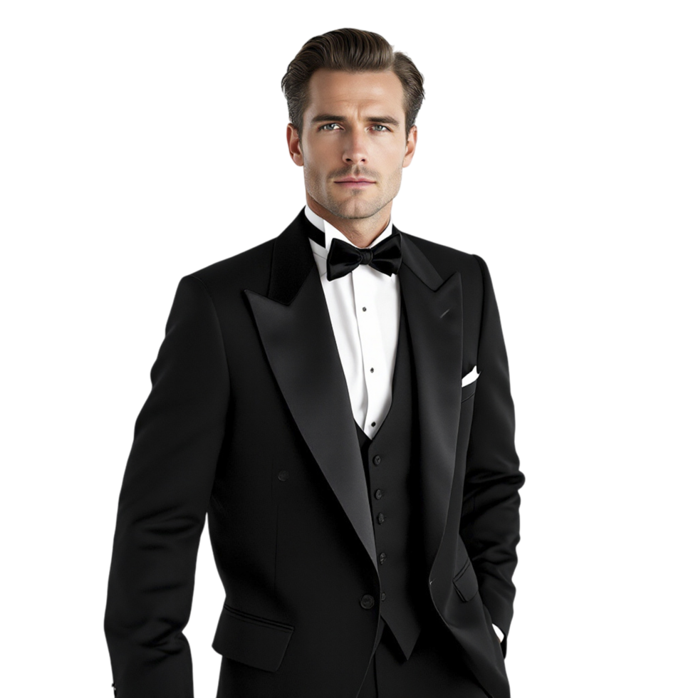 A man in a tuxedo poses for a photo png