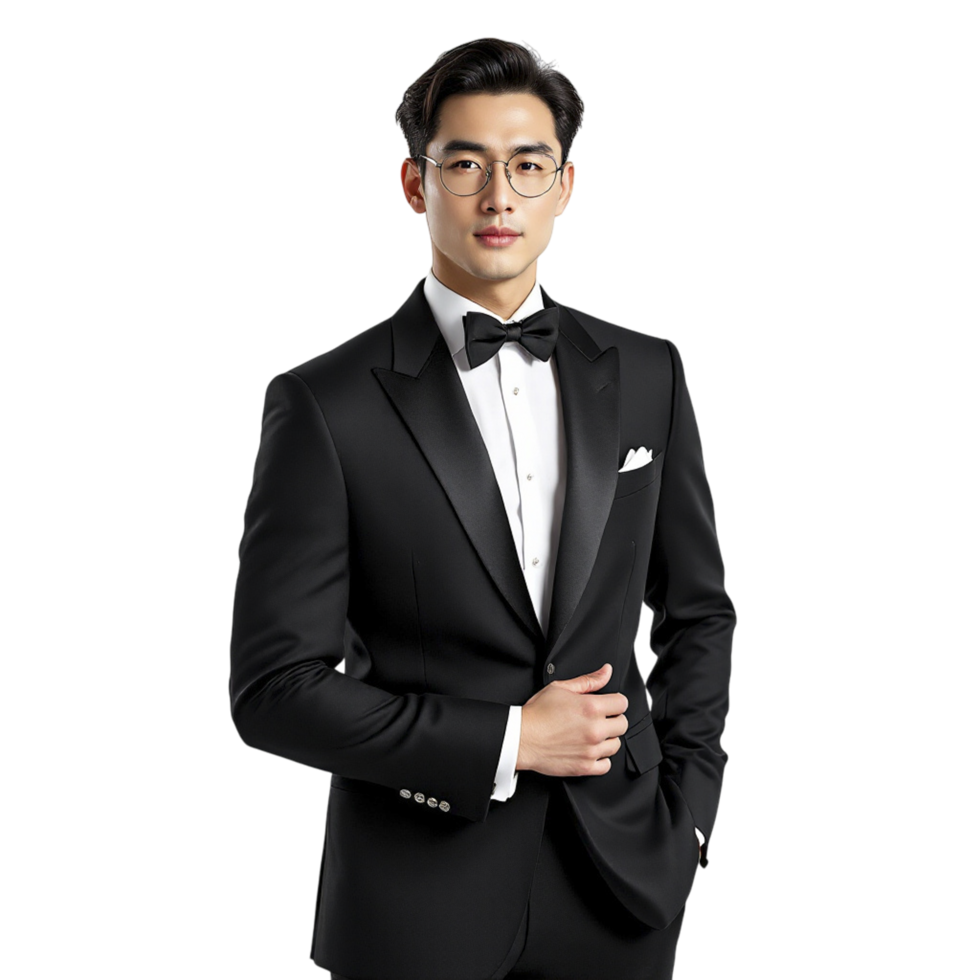 A man in a tuxedo poses for a photo png