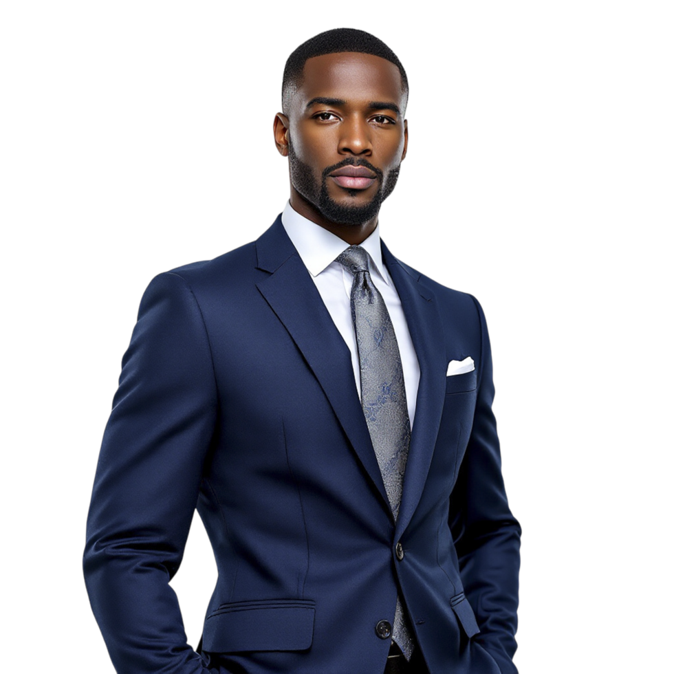 A man in a blue suit and tie png