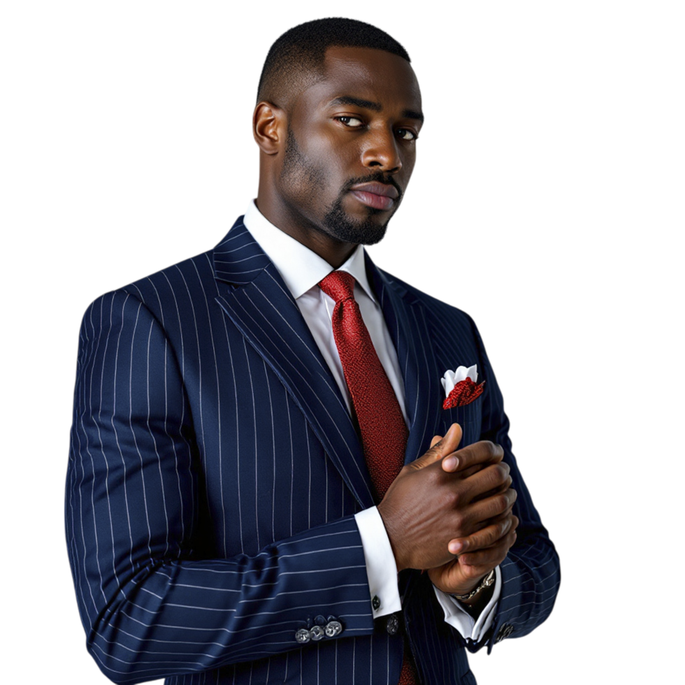 A man in a suit and tie standing with his hands folded png