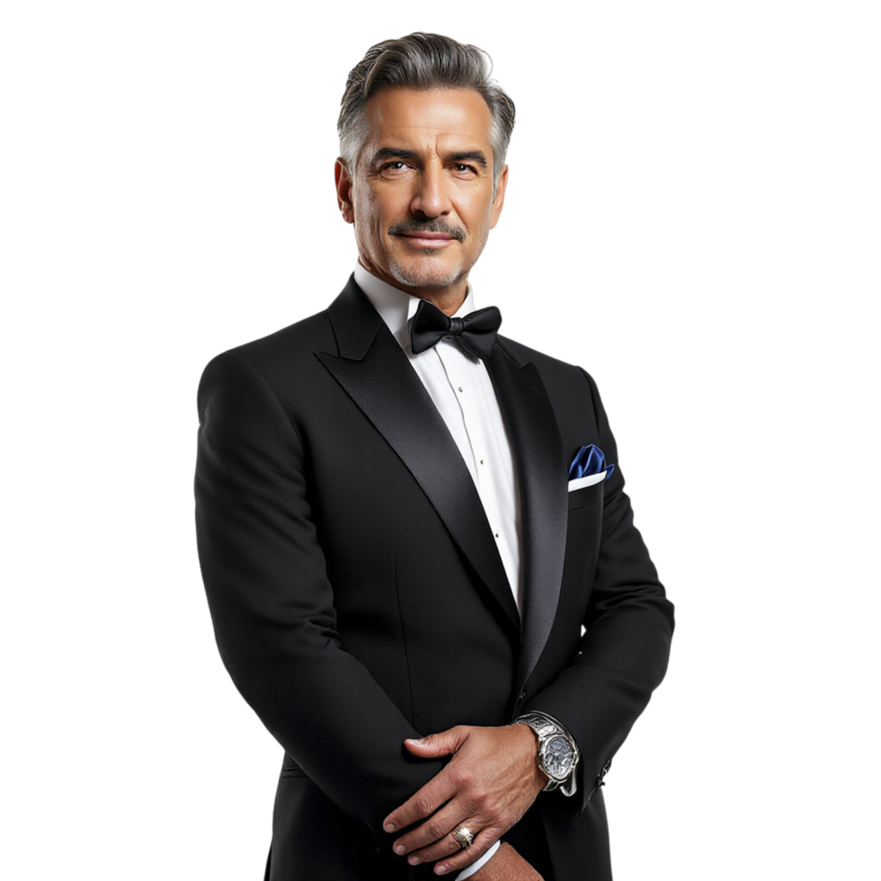 A man in a tuxedo poses for a photo png