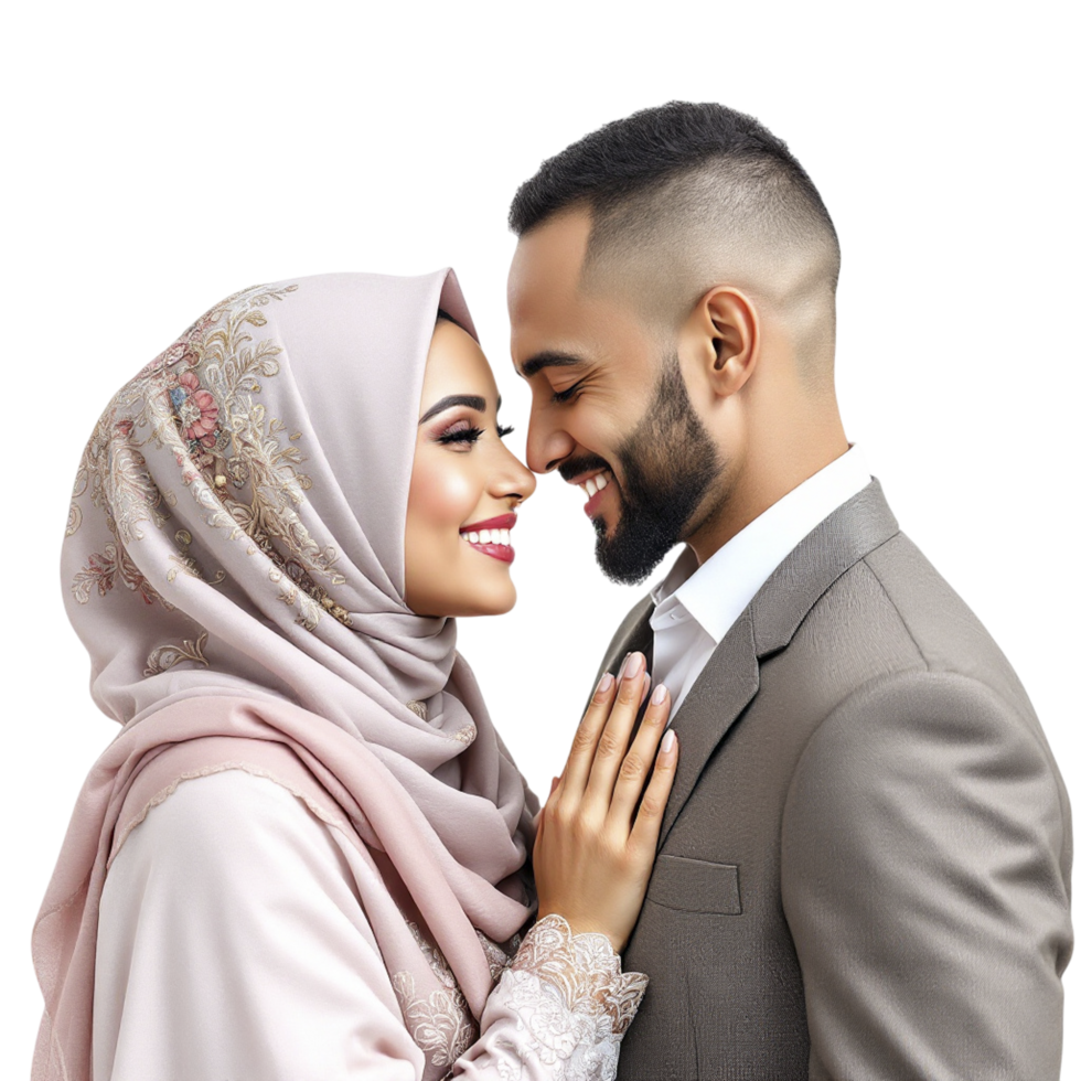 A muslim couple in a traditional wedding dress png