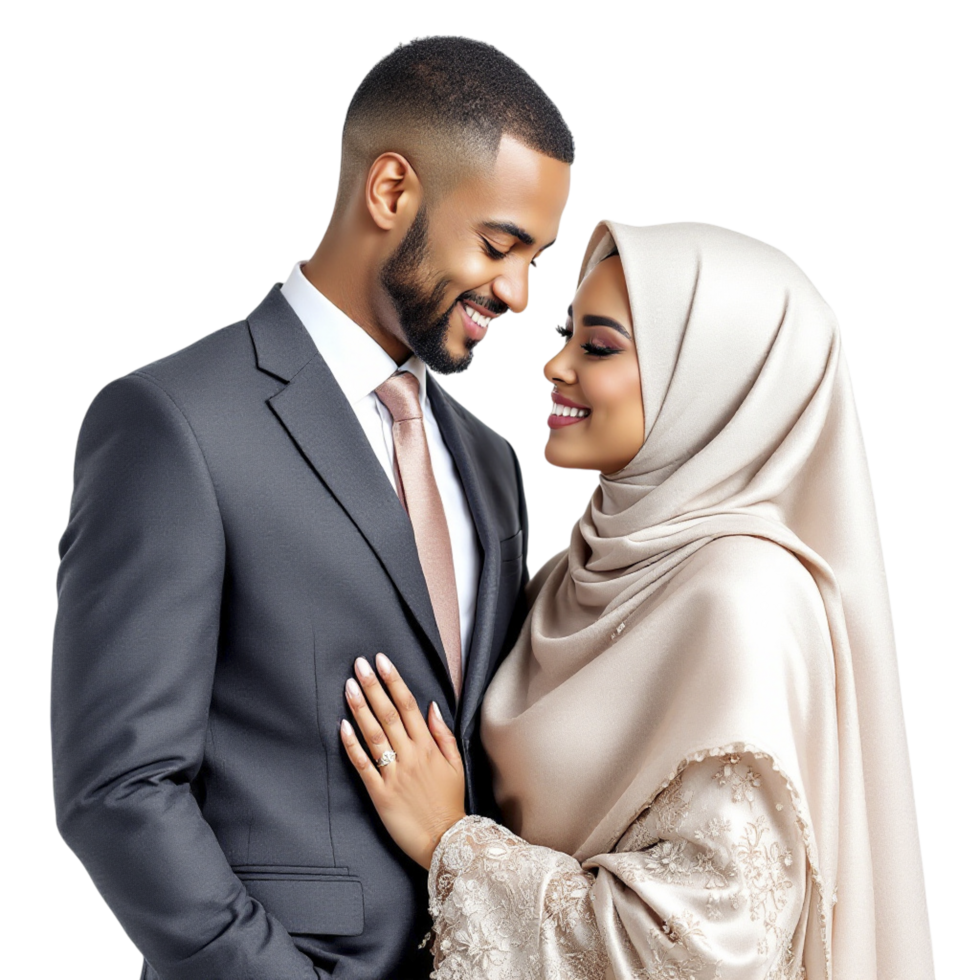 A muslim couple in a traditional wedding dress png