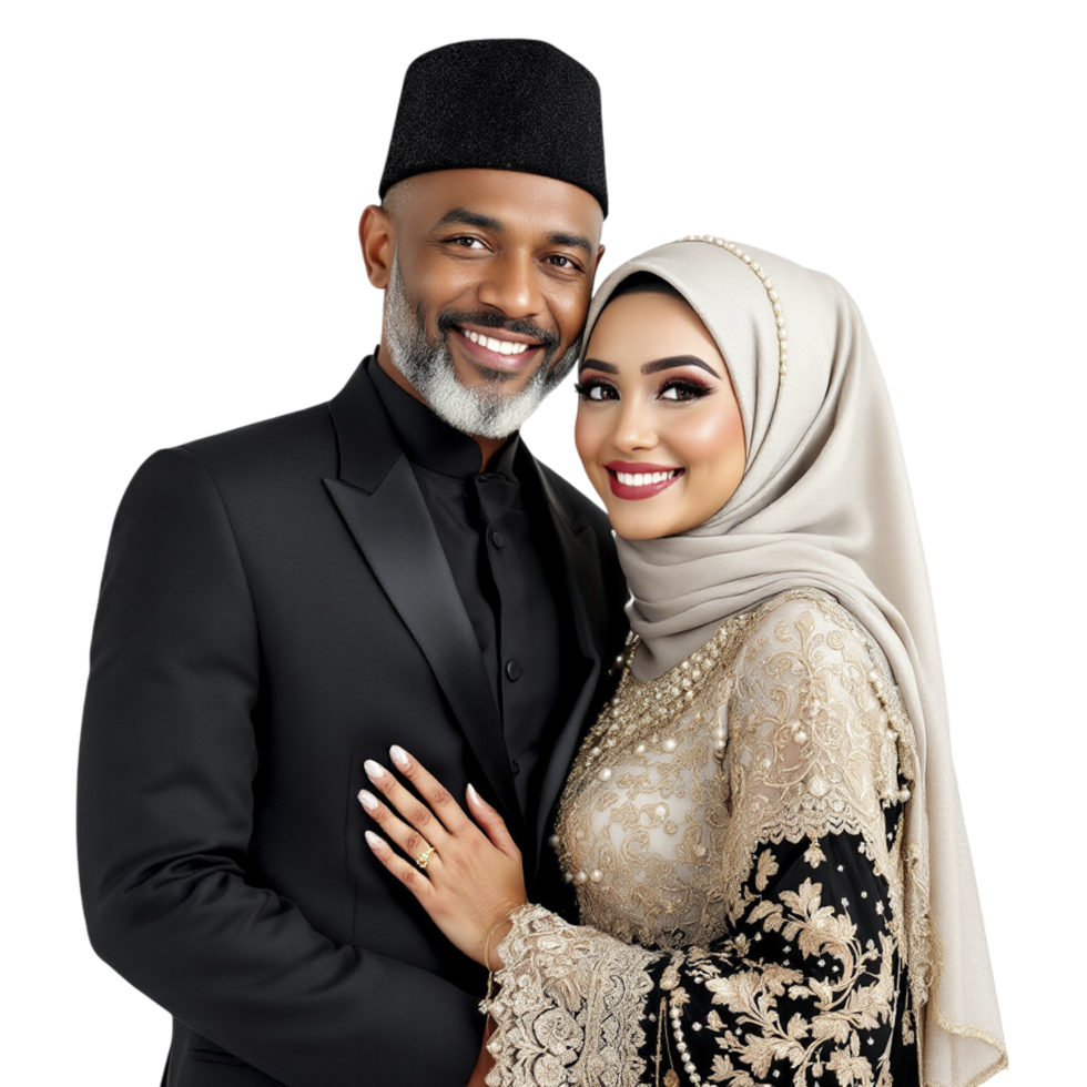A man and woman in traditional clothing posing for a photo png