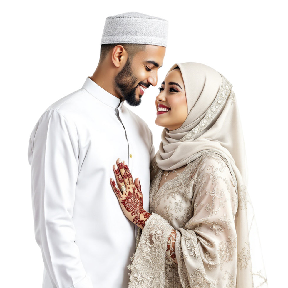 A young couple in traditional clothing posing for a photo png