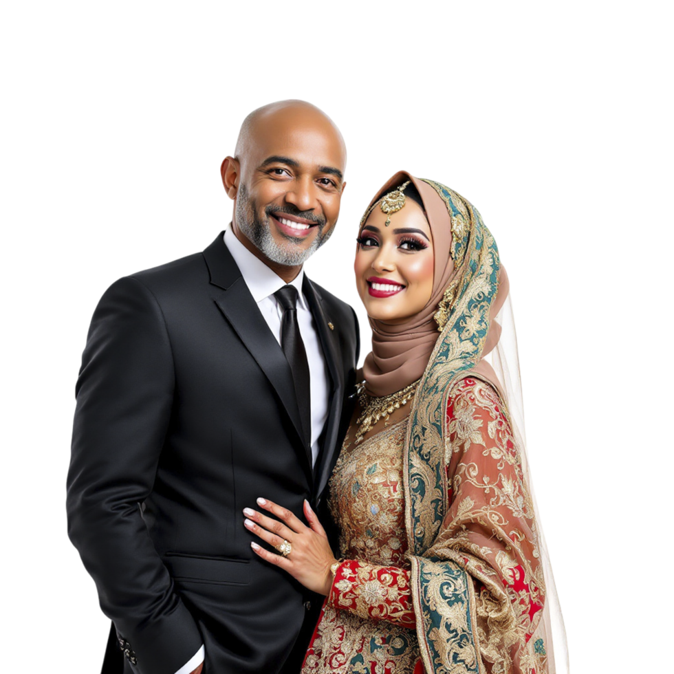 A man and woman in traditional clothing pose for a photo png