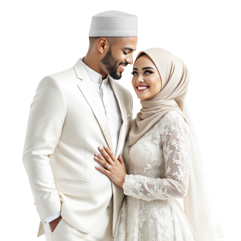 A beautiful couple in white wedding attire png