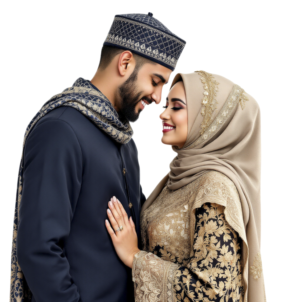 A muslim couple in traditional clothing png