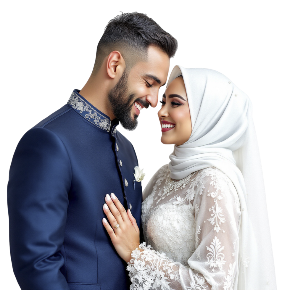 A beautiful muslim couple in traditional wedding attire png
