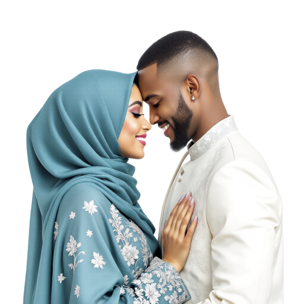 A beautiful couple in traditional clothing embracing each other png
