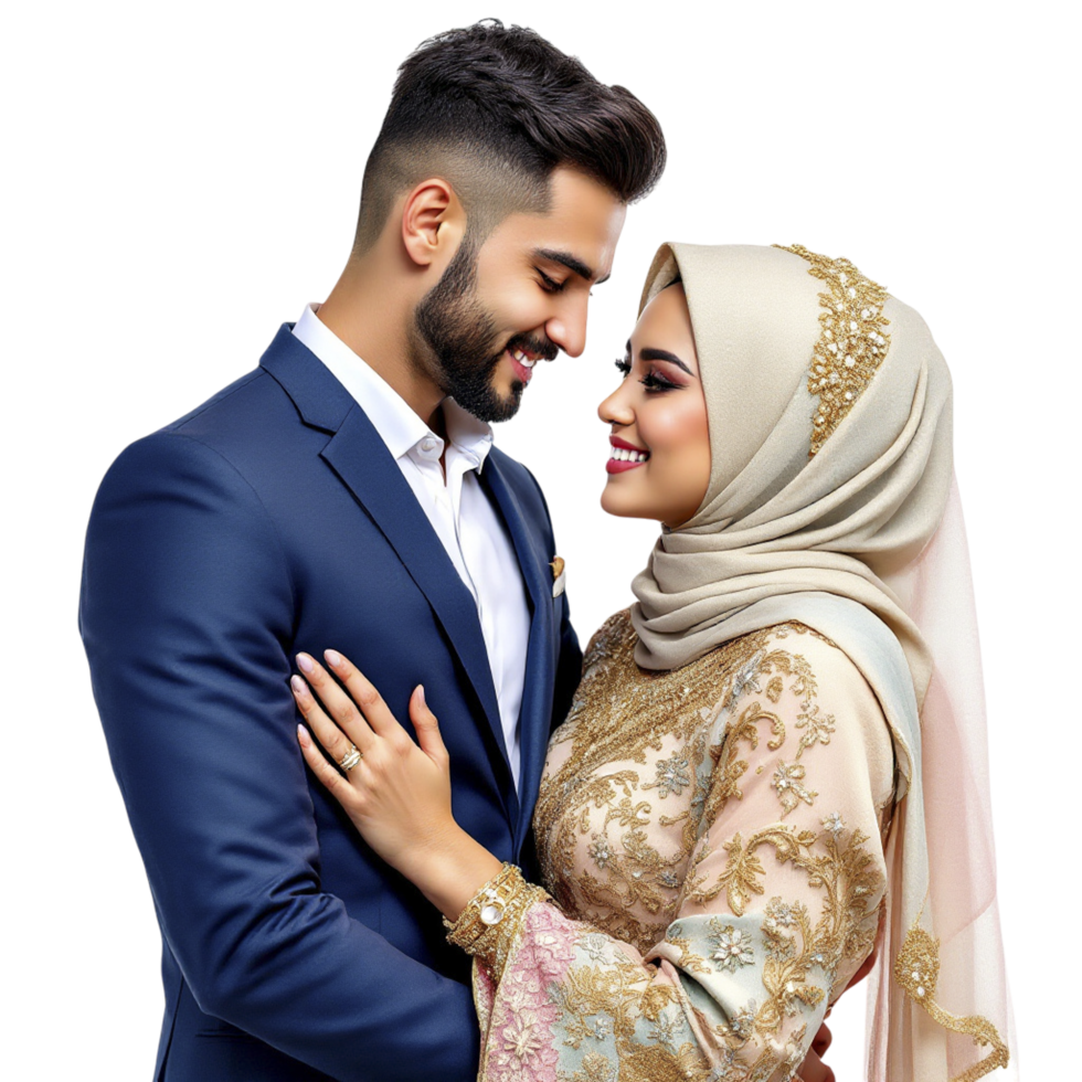 A beautiful muslim couple embracing each other png