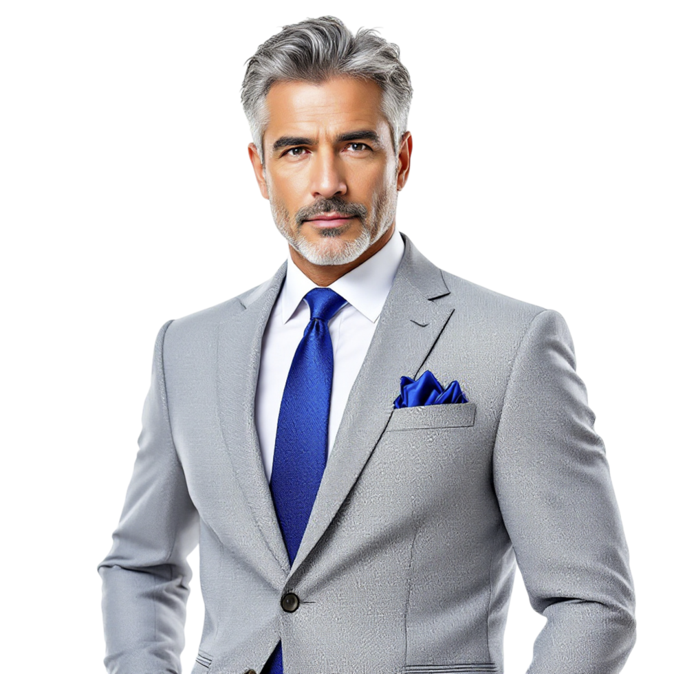 A man in a suit and tie with a blue tie png