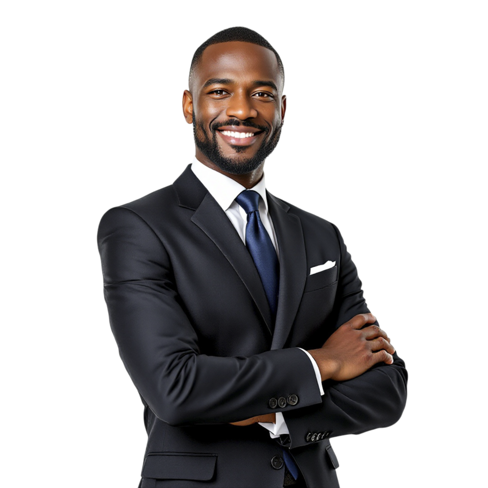 A smiling black man in a suit and tie png