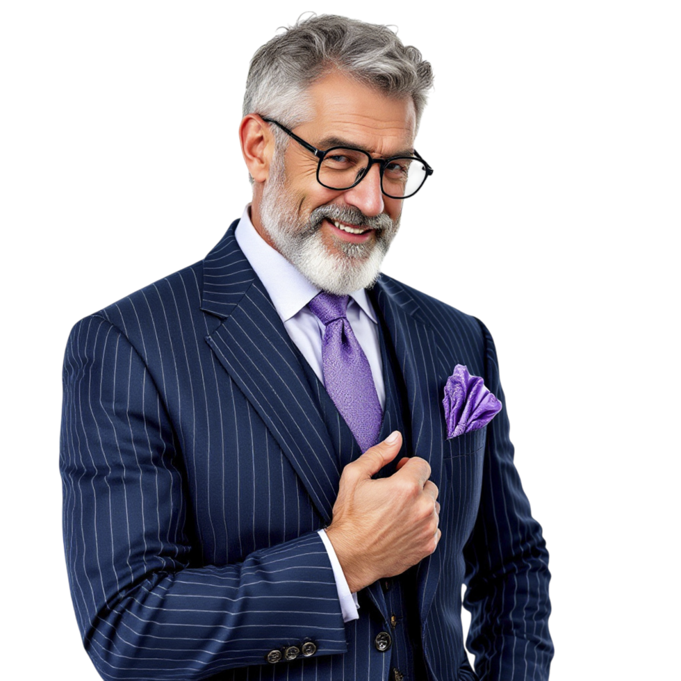 A man with a beard and glasses wearing a suit png