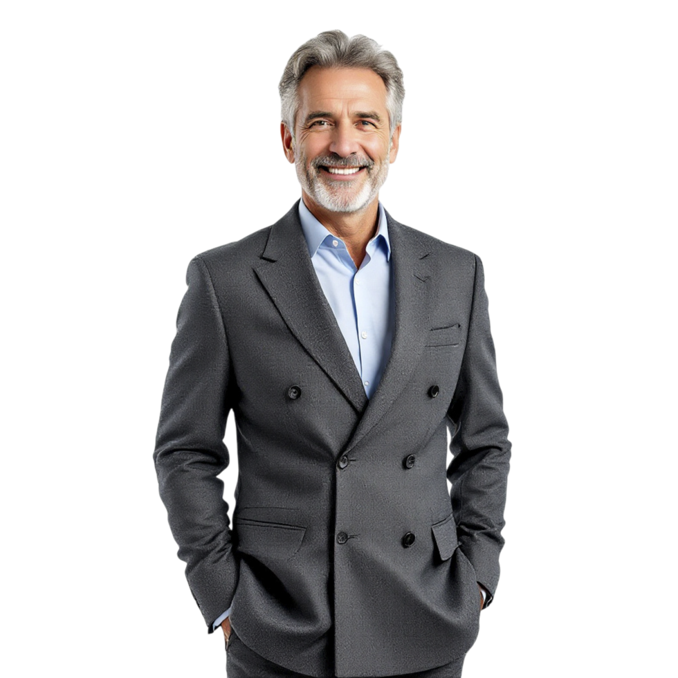 A man in a suit standing with his hands in his pockets png